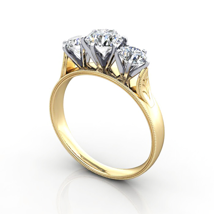 Round Brilliant Vintage Diamond Ring Yellow Gold RV4 3D