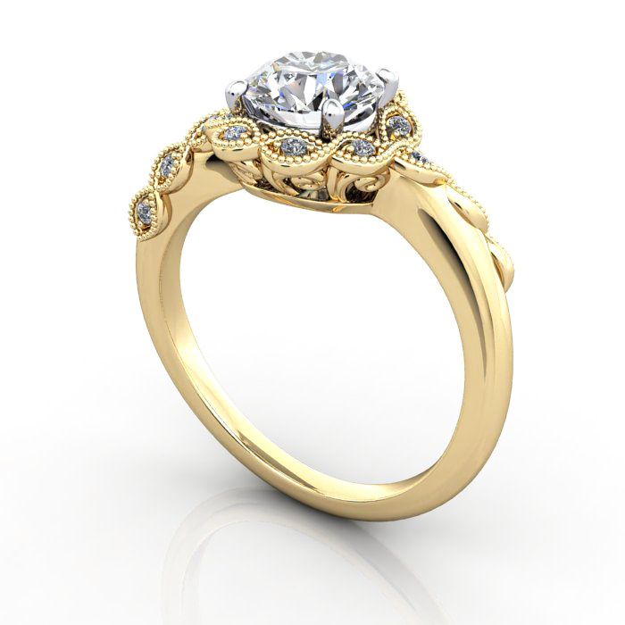Round Brilliant Vintage Diamond Ring Yellow Gold RV6 3D