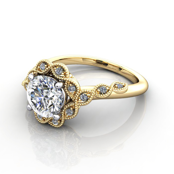 Round Brilliant Vintage Diamond Ring Yellow Gold RV6 LF
