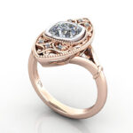 Thumb Cushion Cut Vintage Diamond Ring Rose Gold RV5 3D