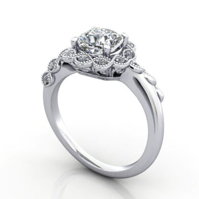 Thumb Cushion Cut Vintage Diamond Ring White Gold RV6 3D