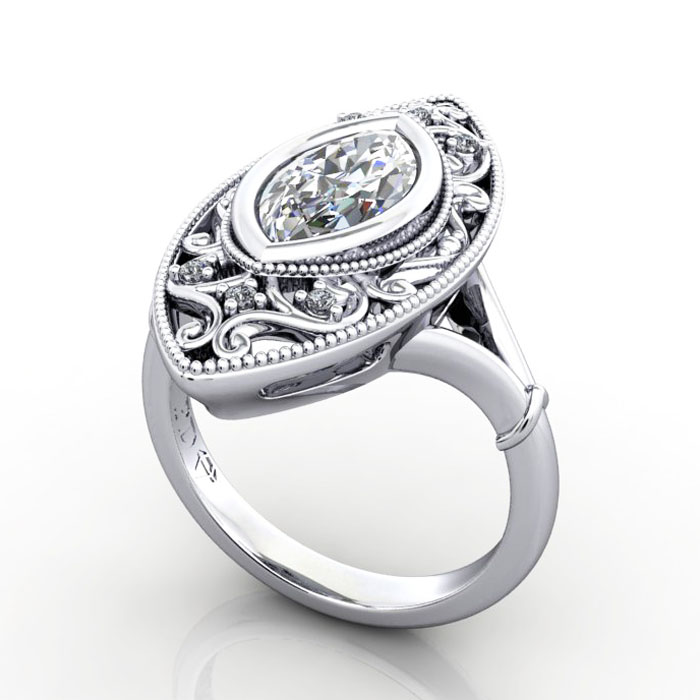 Thumb Marquise Cut Vintage Diamond Ring White Gold RV5 3D