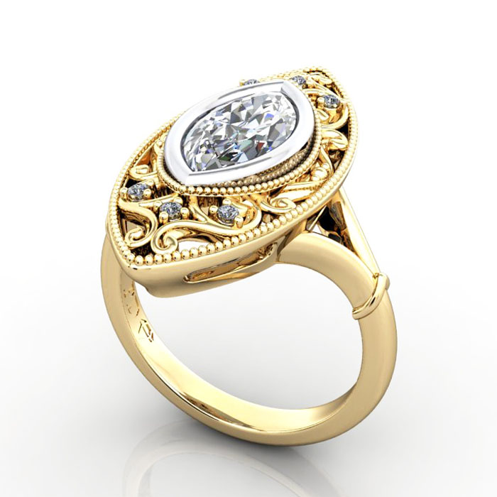 Thumb Marquise Cut Vintage Diamond Ring Yellow Gold RV5 3D