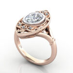 Thumb Oval Cut Vintage Diamond Ring Rose Gold RV5 3D