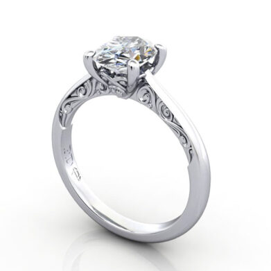 Thumb Oval Cut Vintage Diamond Ring White Gold RV3 3D
