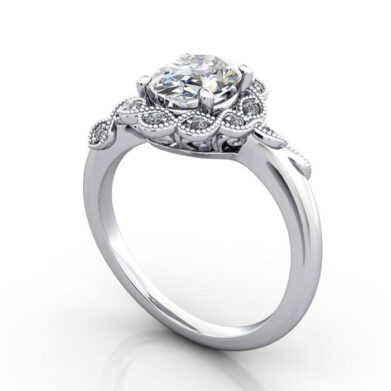 Thumb Oval Cut Vintage Diamond Ring White Gold RV6 3D