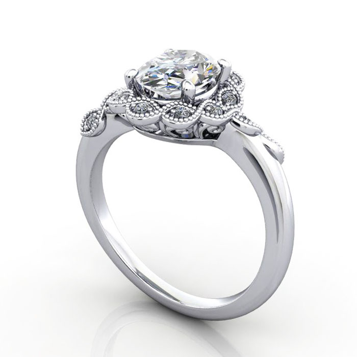 Thumb Oval Cut Vintage Diamond Ring White Gold RV6 3D