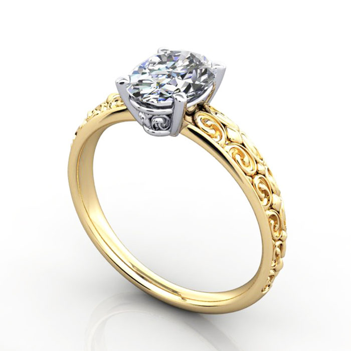 Thumb Oval Cut Vintage Diamond Ring Yellow Gold RV1 3D