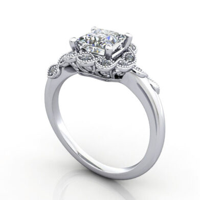 Thumb Princess Cut Vintage Diamond Ring Platinum RV6 3D