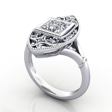 Thumb Princess Cut Vintage Diamond Ring White Gold RV5 3D