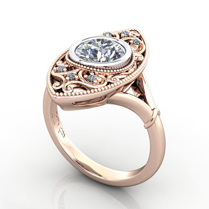 Thumb Round Brilliant Vintage Diamond Ring Rose Gold RV5 3D