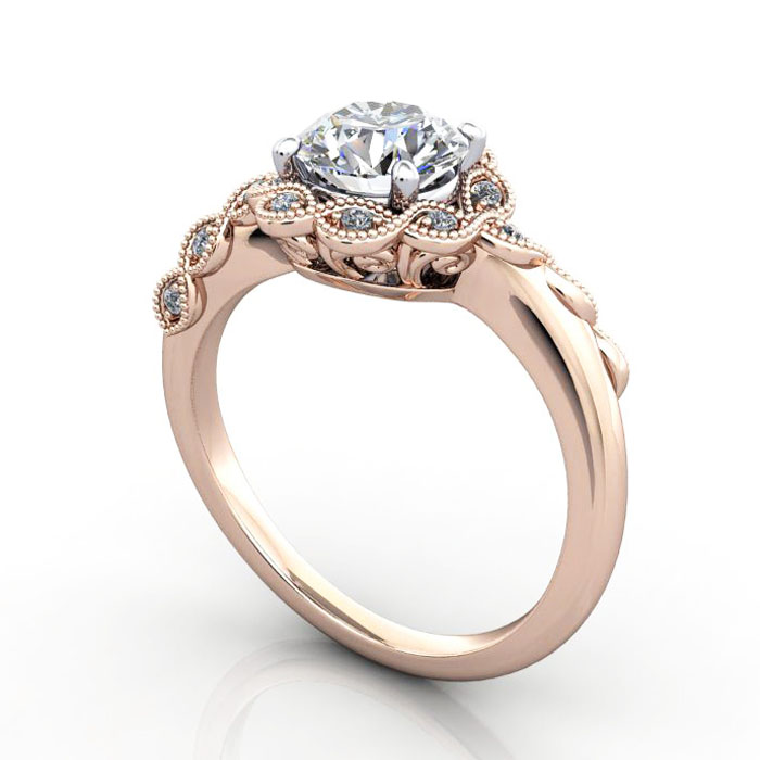 Thumb Round Brilliant Vintage Diamond Ring Rose Gold RV6 3D
