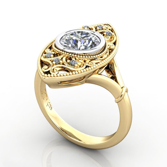 Thumb Round Brilliant Vintage Diamond Ring Yellow Gold RV5 3D
