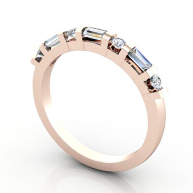 Thumb Round & Baguette Anniversary Diamond Ring Rose Gold RA3 3D