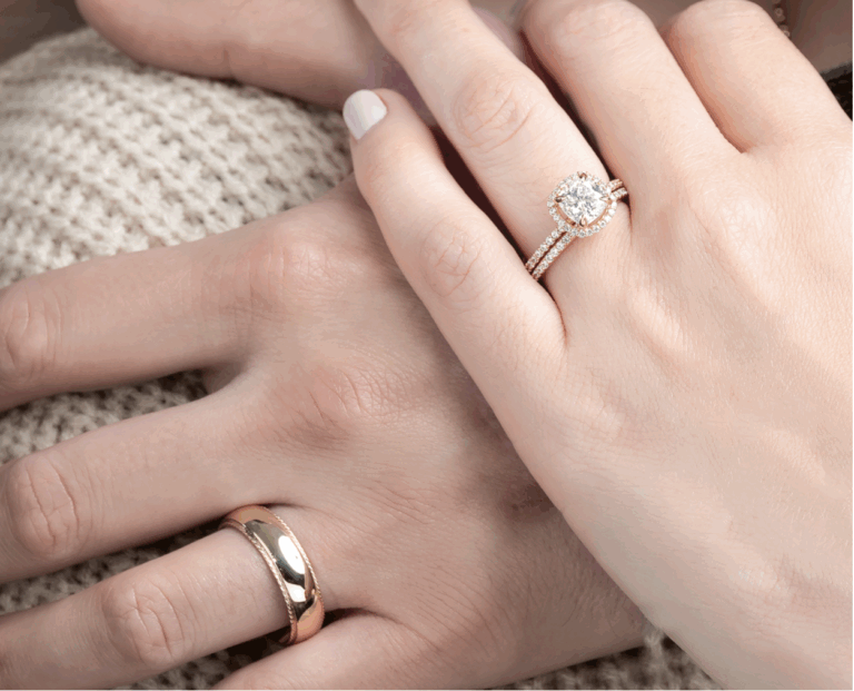 A married couple with wedding rings