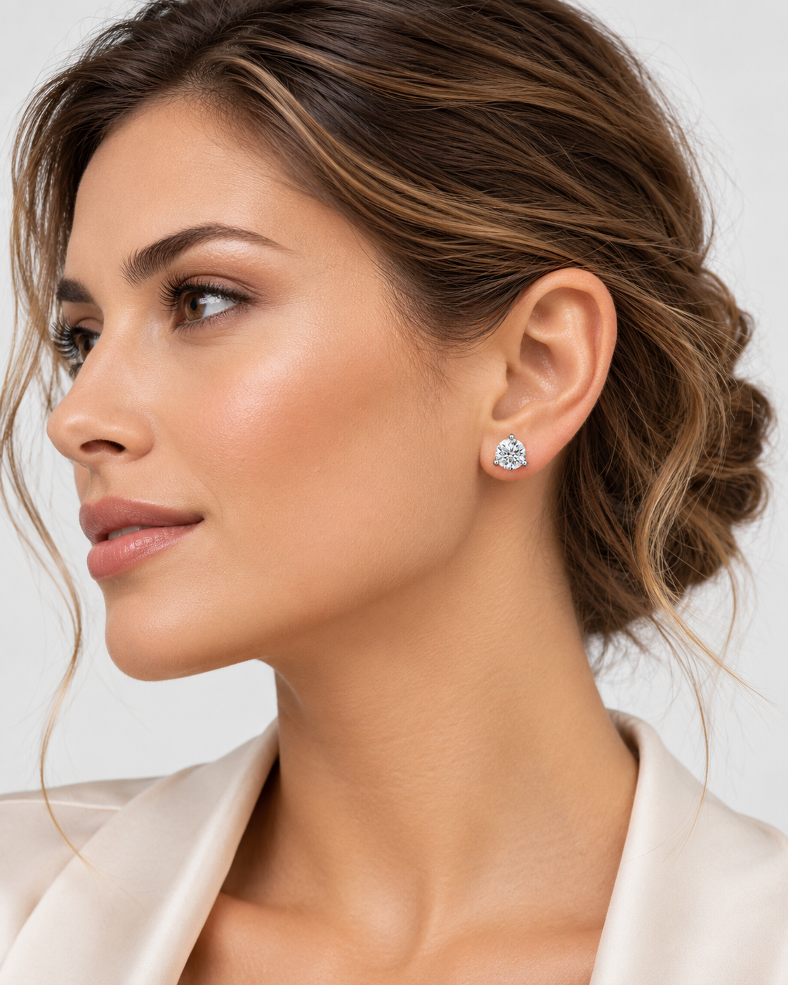diamond stud model wearing diamond stud earrings