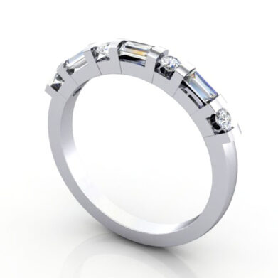 Round and Baguette Anniversary Diamond Ring Platinum RA3