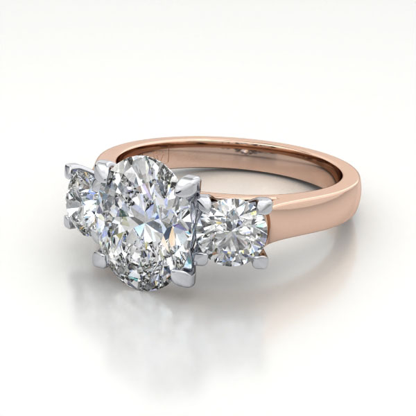 Oval Cut Trilogy Diamond Ring Rose Gold RT14 LF Oval Cut Trilogy Diamond Ring Rose Gold RT14 LF
