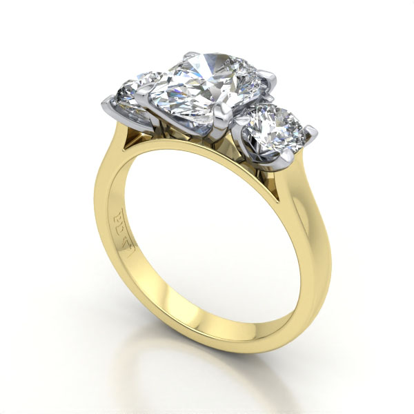 Oval Cut Trilogy Diamond Ring Yellow Gold RT14 3D Oval Cut Trilogy Diamond Ring Yellow Gold RT14 3D