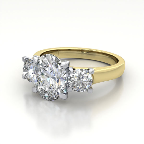 Oval Cut Trilogy Diamond Ring Yellow Gold RT14 LF Oval Cut Trilogy Diamond Ring Yellow Gold RT14 LF