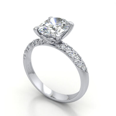 Thumb Oval Cut Solitaire Accent Diamond Ring White Gold RSA7 3D