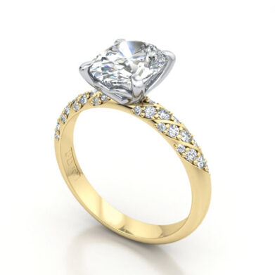 Thumb Oval Cut Solitaire Accent Diamond Ring Yellow Gold RSA7 3D