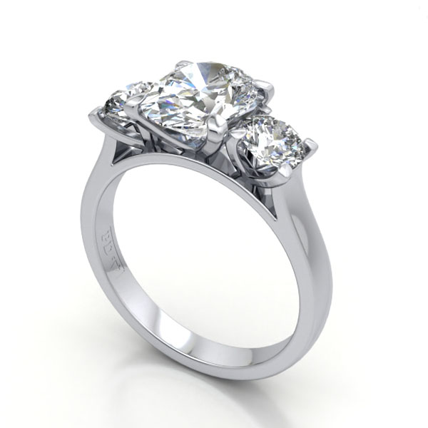 Thumb Oval Cut Trilogy Diamond Ring Platinum RT14 3D