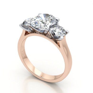 Thumb Oval Cut Trilogy Diamond Ring Rose Gold RT14 3D