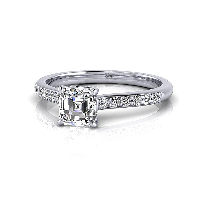 Asscher Cut Solitaire Accent Diamond Ring Platinum RSA1 LF