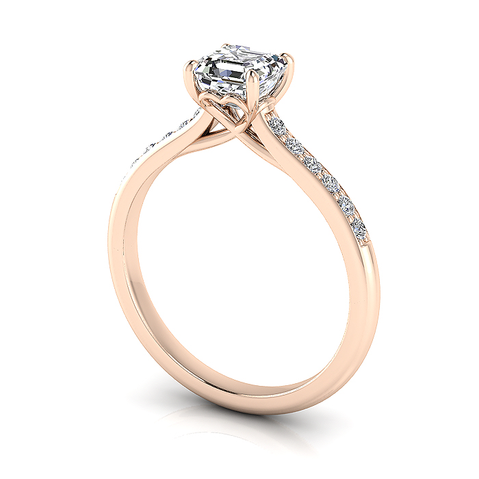 Asscher Cut Solitaire Accent Diamond Ring Rose Gold RSA1 3D