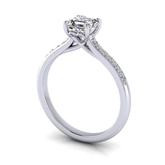 Asscher Cut Solitaire Accent Diamond Ring White Gold RSA1 3D