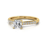 Asscher Cut Solitaire Accent Diamond Ring Yellow Gold RSA1 LF