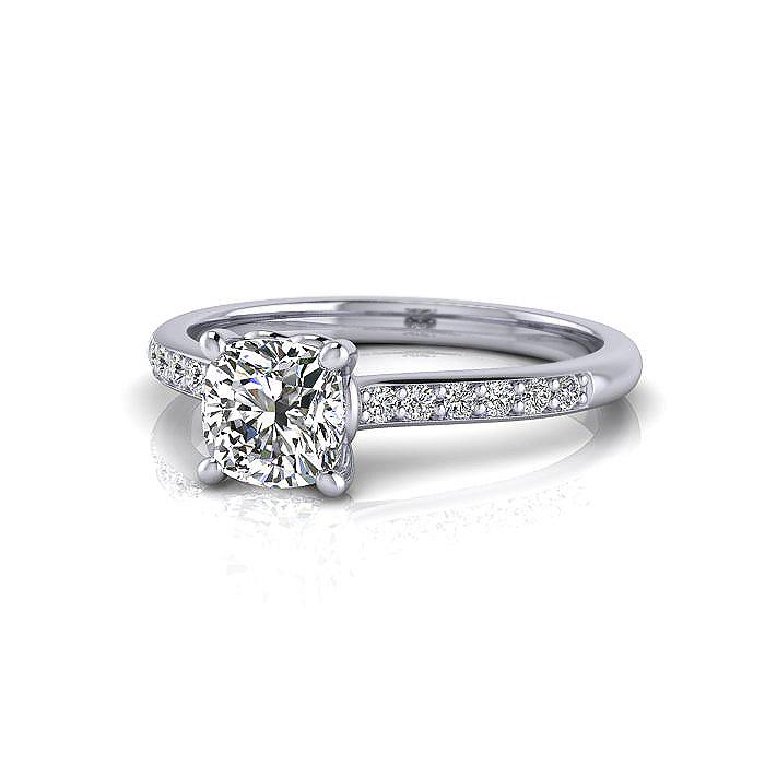 Cushion Cut Solitaire Accent Diamond Ring Platinum RSA1 LF