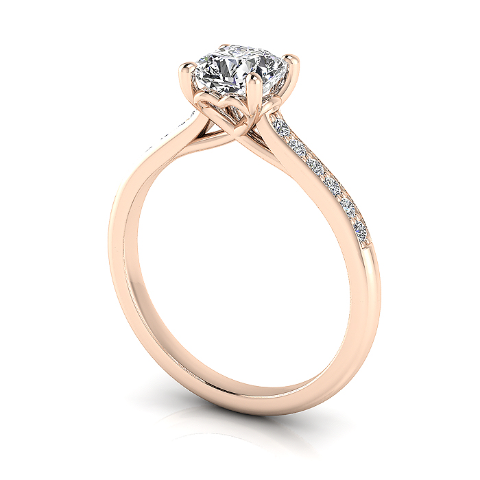 Cushion Cut Solitaire Accent Diamond Ring Rose Gold RSA1 3D