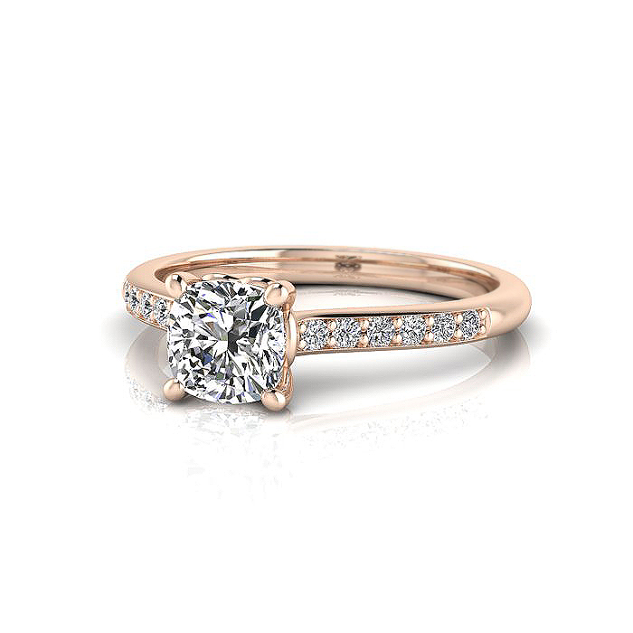 Cushion Cut Solitaire Accent Diamond Ring Rose Gold RSA1 LF