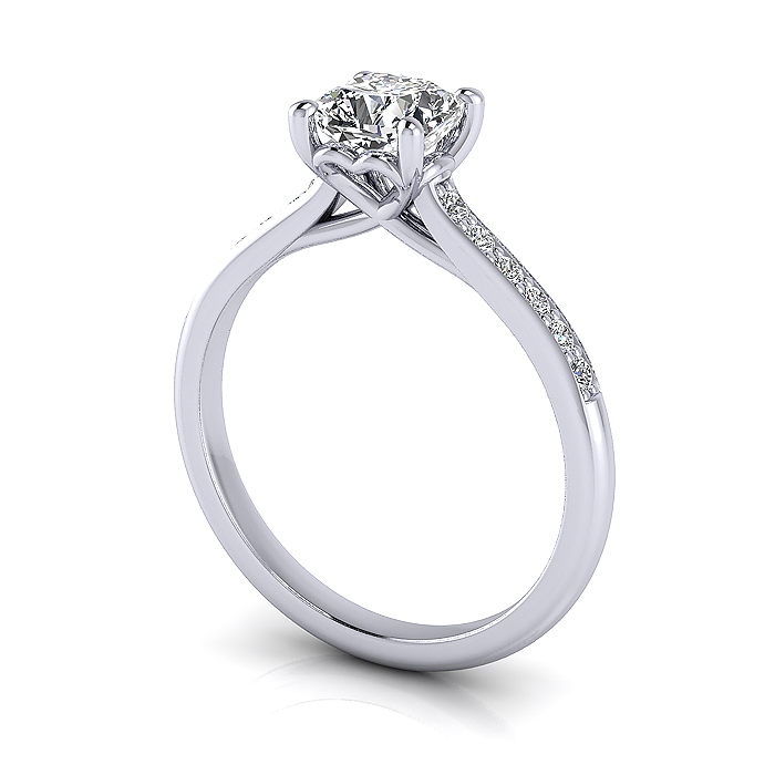 Cushion Cut Solitaire Accent Diamond Ring White Gold RSA1 3D