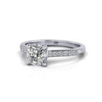 Cushion Cut Solitaire Accent Diamond Ring White Gold RSA1 LF