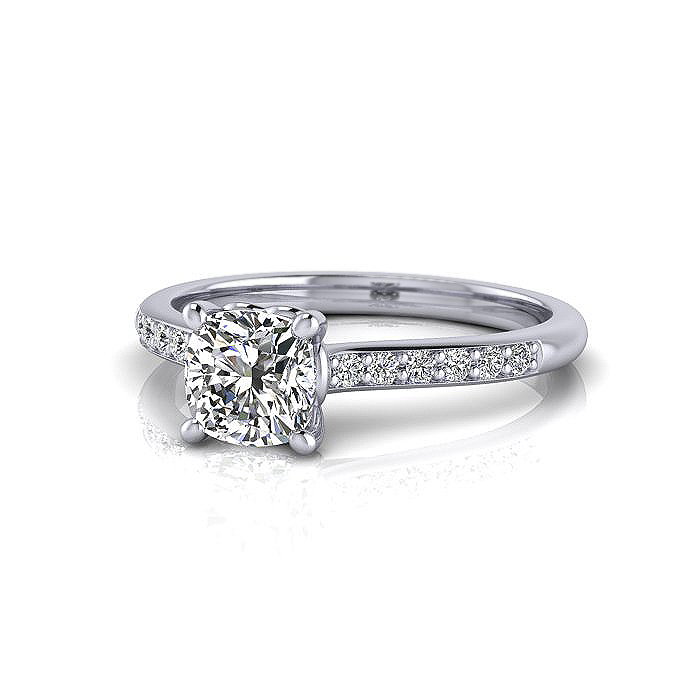 Cushion Cut Solitaire Accent Diamond Ring White Gold RSA1 LF