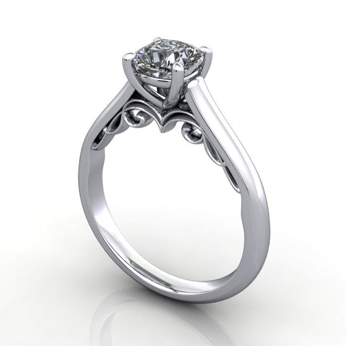 Cushion Cut Solitaire Diamond Ring Platinum RS35 3D