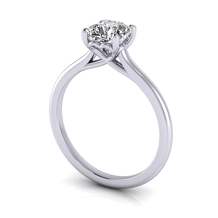 Cushion Cut Solitaire Diamond Ring White Gold RS1 3D