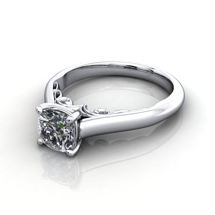 Cushion Cut Solitaire Diamond Ring White Gold RS35 LF Cushion Cut Solitaire Diamond Ring White Gold RS35 LF