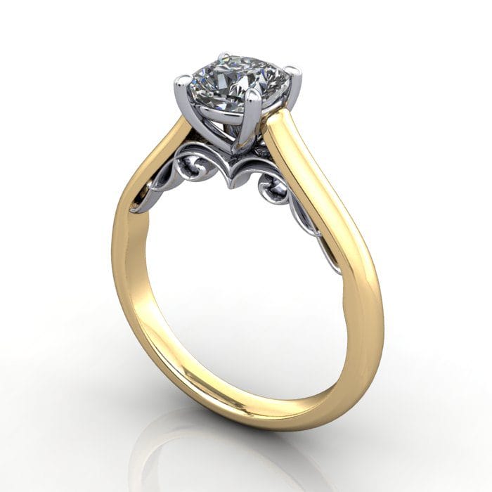 Cushion Cut Solitaire Diamond Ring Yellow Gold RS35 3D Cushion Cut Solitaire Diamond Ring Yellow Gold RS35 3D