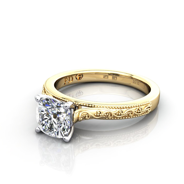 Cushion Cut Solitaire Diamond Ring Yellow Gold RS50 LF Cushion Cut Solitaire Diamond Ring Yellow Gold RS50 LF