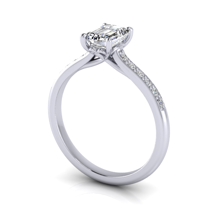 Emerald Cut Solitaire Accent Diamond Ring Platinum RSA1 3D