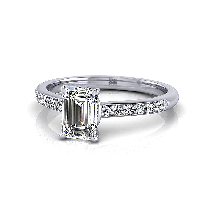 Emerald Cut Solitaire Accent Diamond Ring Platinum RSA1 LF