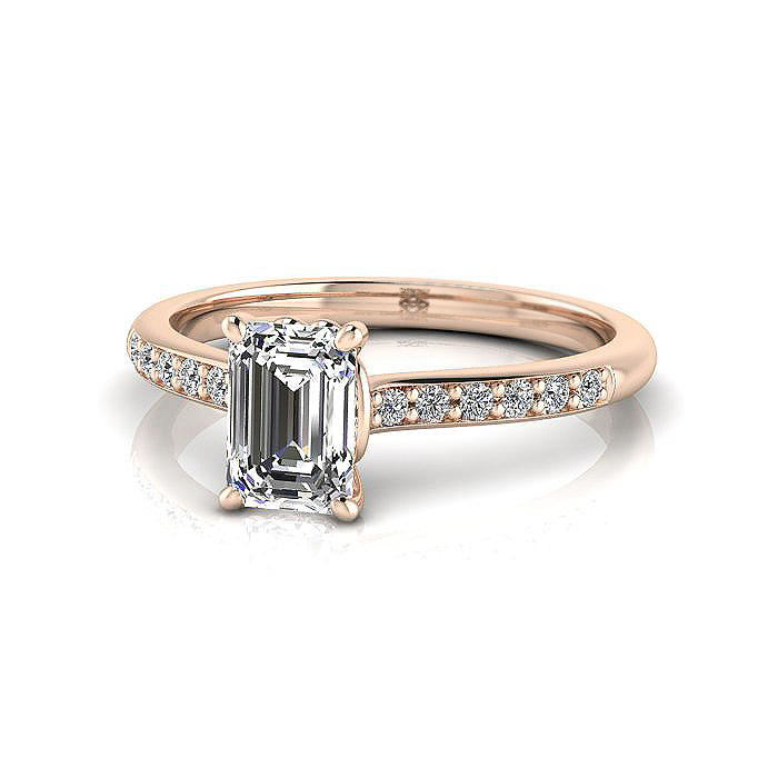 Emerald Cut Solitaire Accent Diamond Ring Rose Gold RSA1 LF