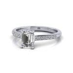 Emerald Cut Solitaire Accent Diamond Ring White Gold RSA1 LF