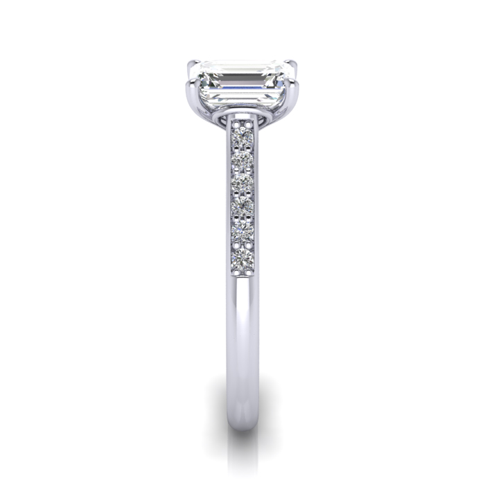Emerald Cut Solitaire Accent Diamond Ring White Gold RSA1 SV