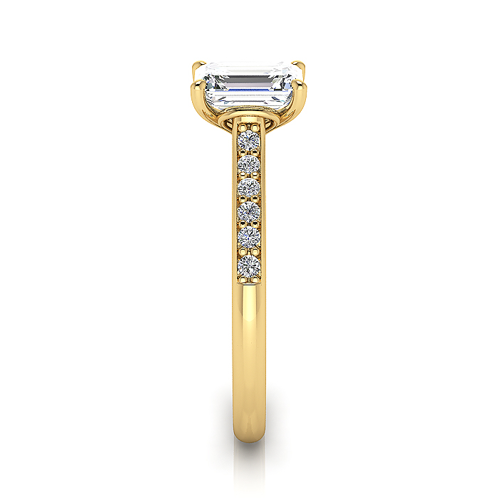Emerald Cut Solitaire Accent Diamond Ring Yellow Gold RSA1 SV