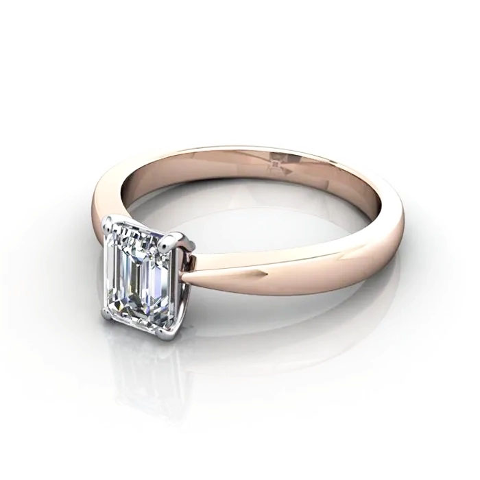 Emerald Cut Solitaire Diamond Ring Rose Gold RS27 LF Emerald Cut Solitaire Diamond Ring Rose Gold RS27 LF
